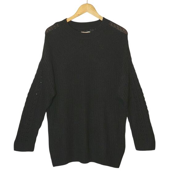 American Eagle Black Rib Knit Sweater Cable Knit Sleeve Pullover Cozy Fall M - Picture 12 of 12